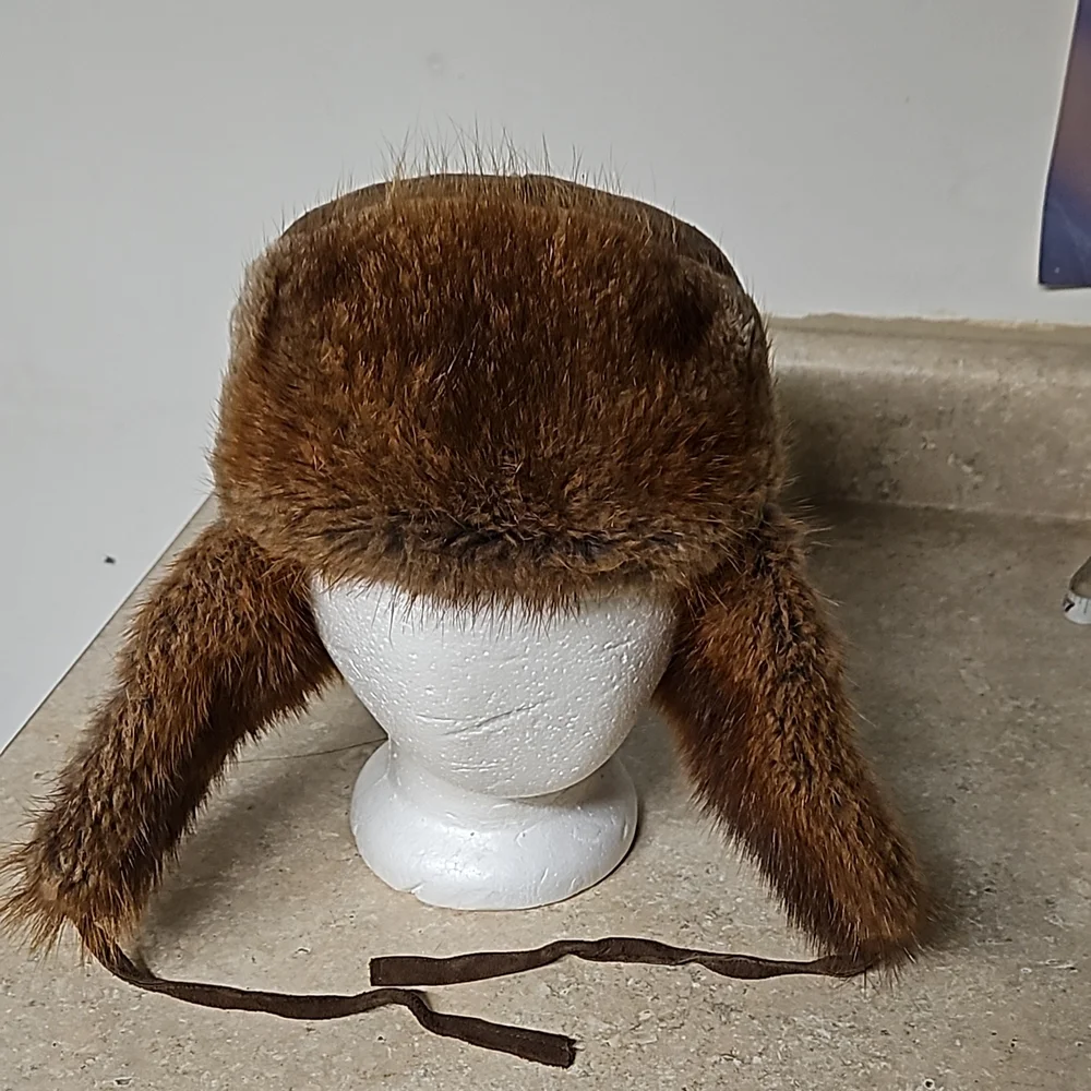 Vintage real fur russian style ushanka trapper hat